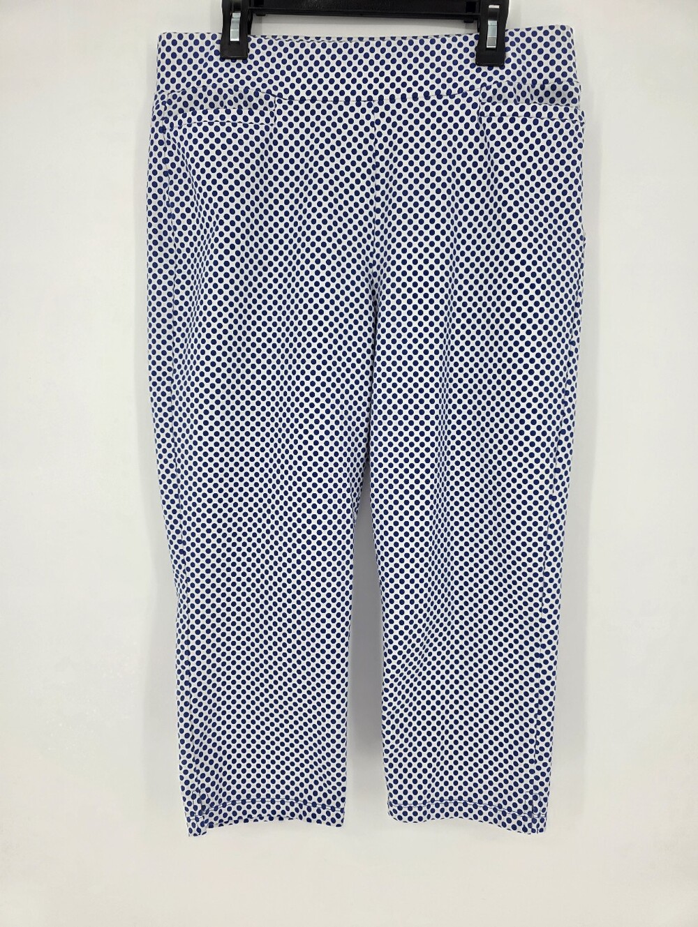 Susan Graver Weekend Polka Dot Crop Pants Blue White Stretch Size S